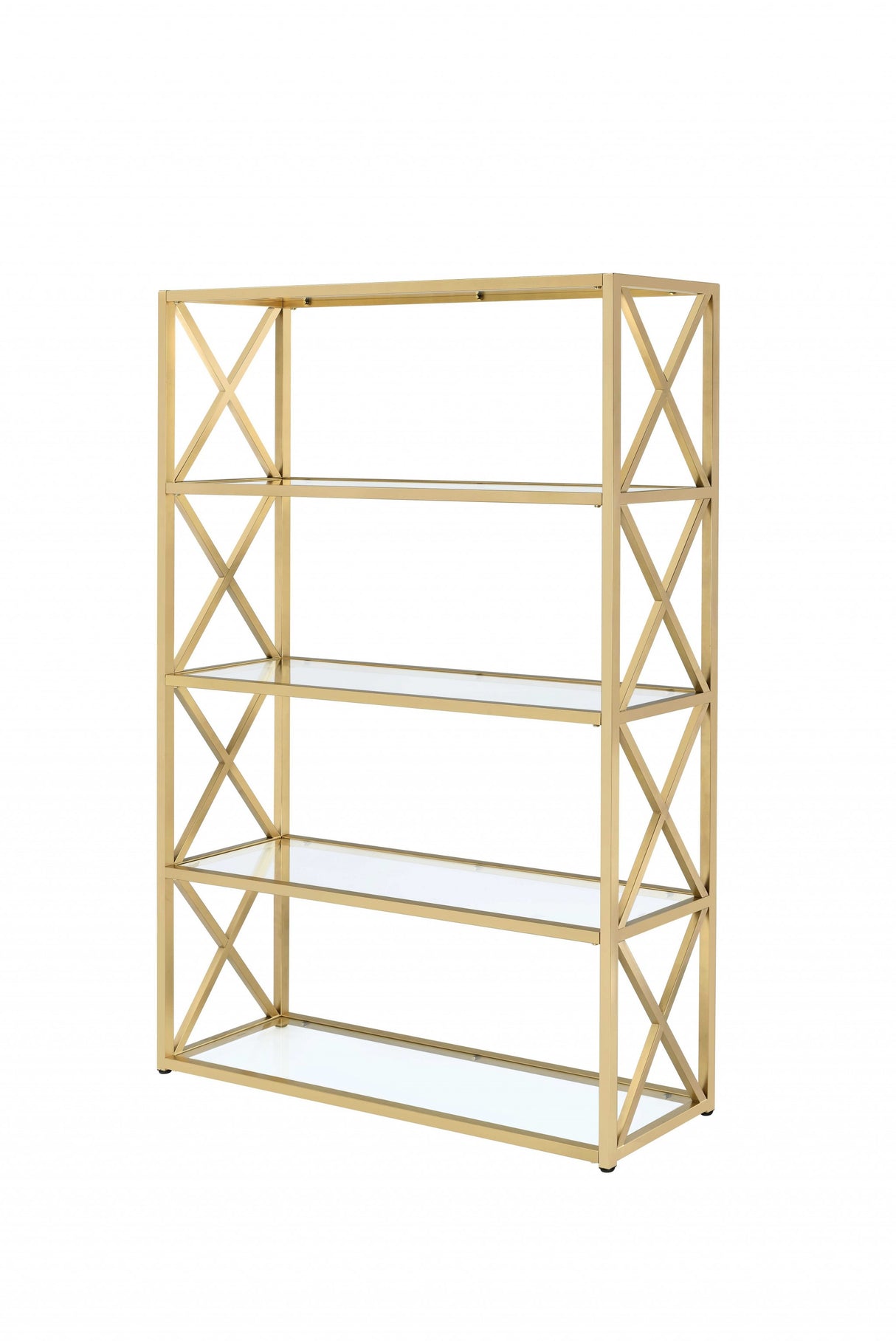 77" Gold Metal And Glass Four Tier Etagere Bookcase