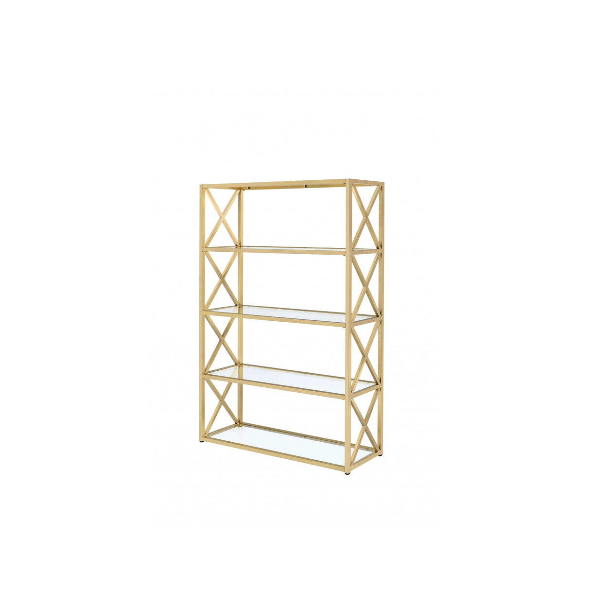 77" Gold Metal And Glass Four Tier Etagere Bookcase