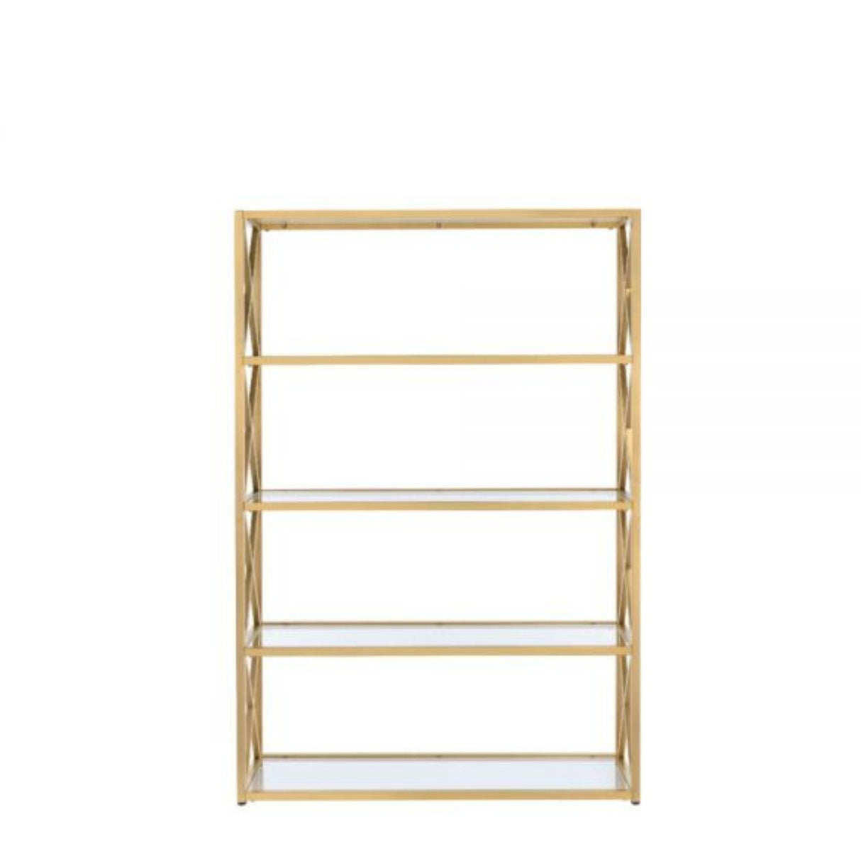77" Gold Metal And Glass Four Tier Etagere Bookcase
