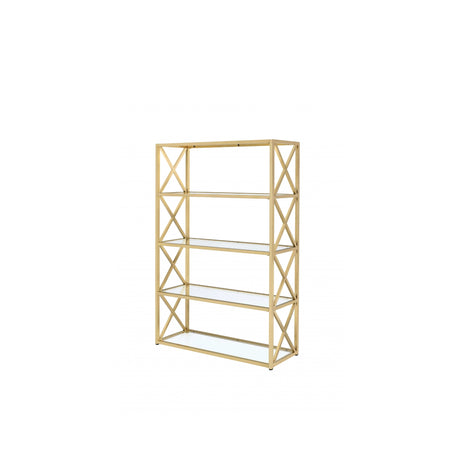 77" Gold Metal And Glass Four Tier Etagere Bookcase